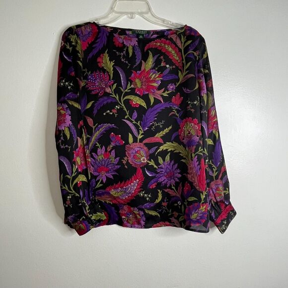 Lauren Ralph Lauren Tops - Lauren Ralph Lauren Women's Black Paisley Floral Long Sleeve Blouse Top Size L